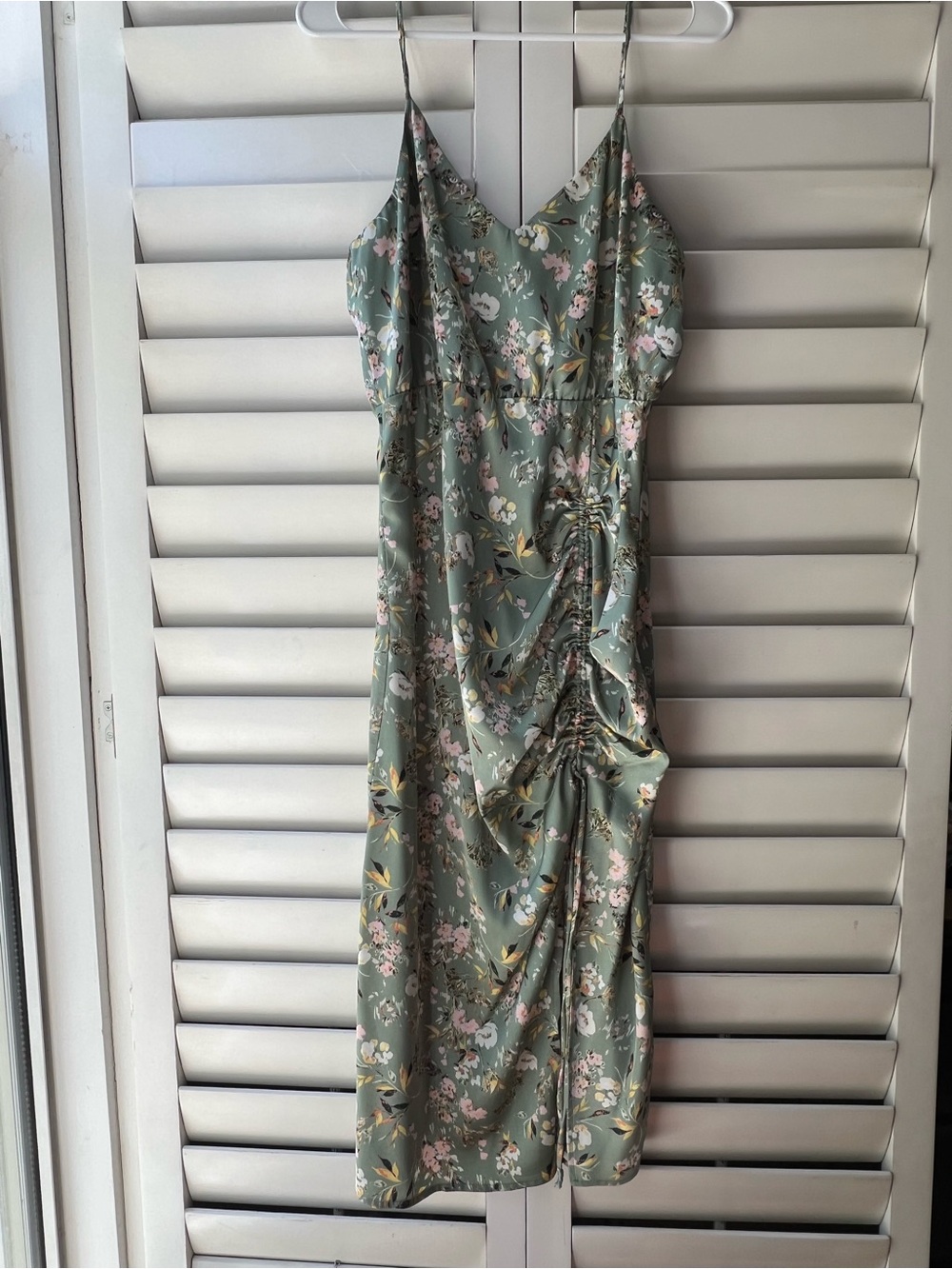 Socialite Sage Green Floral Ruched Midi Dress